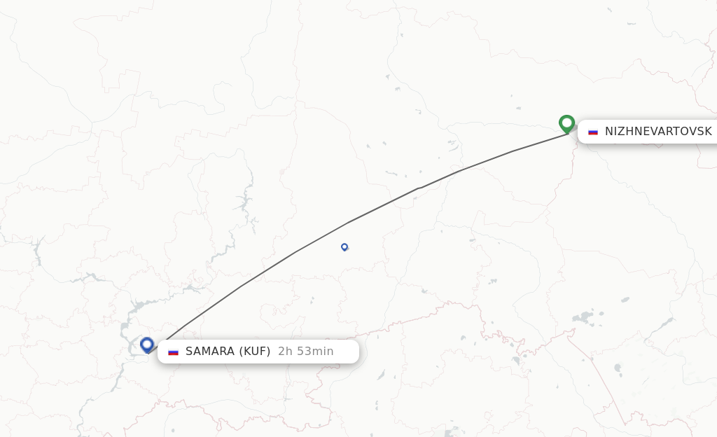 Flights from Nizhnevartovsk to Samara route map