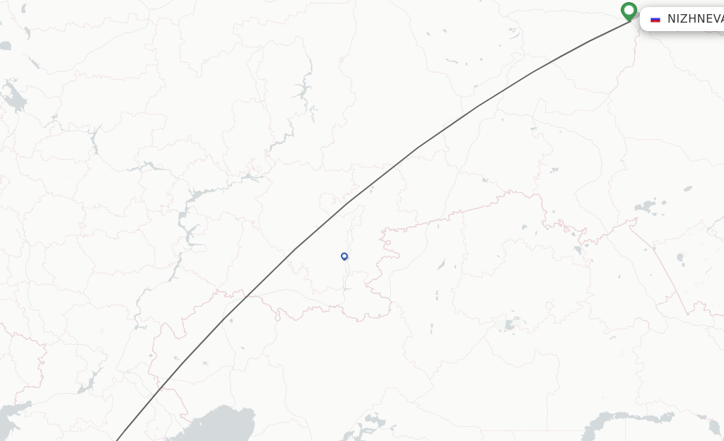 Flights from Mineralnye Vody to Nizhnevartovsk route map