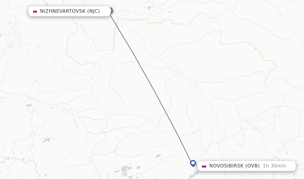 Flights from Nizhnevartovsk to Novosibirsk route map