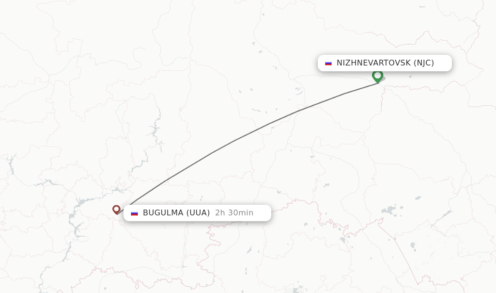 Flights from Nizhnevartovsk to Bugulma route map