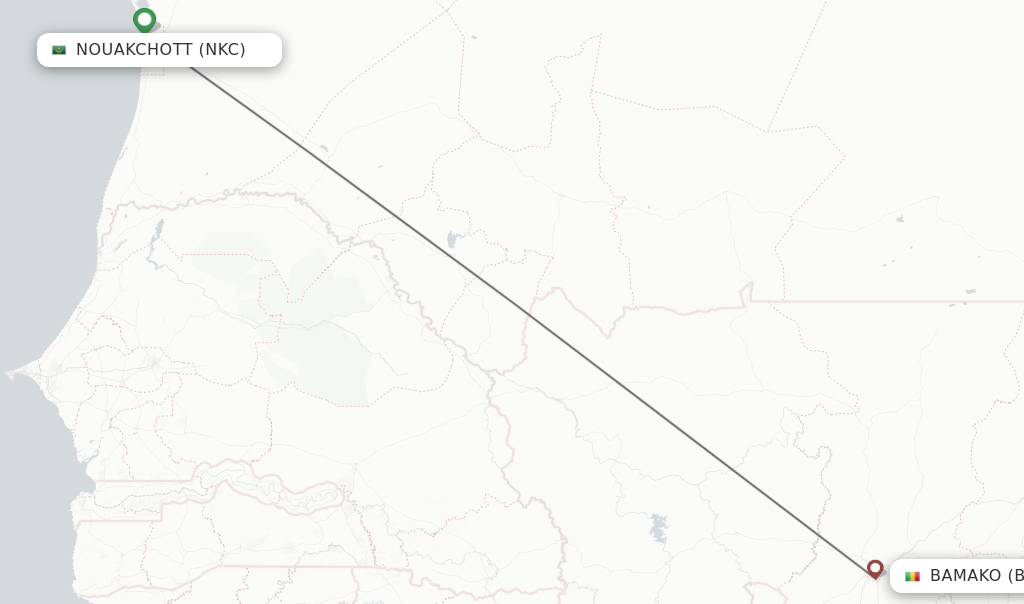 Flights from Nouakchott to Bamako route map