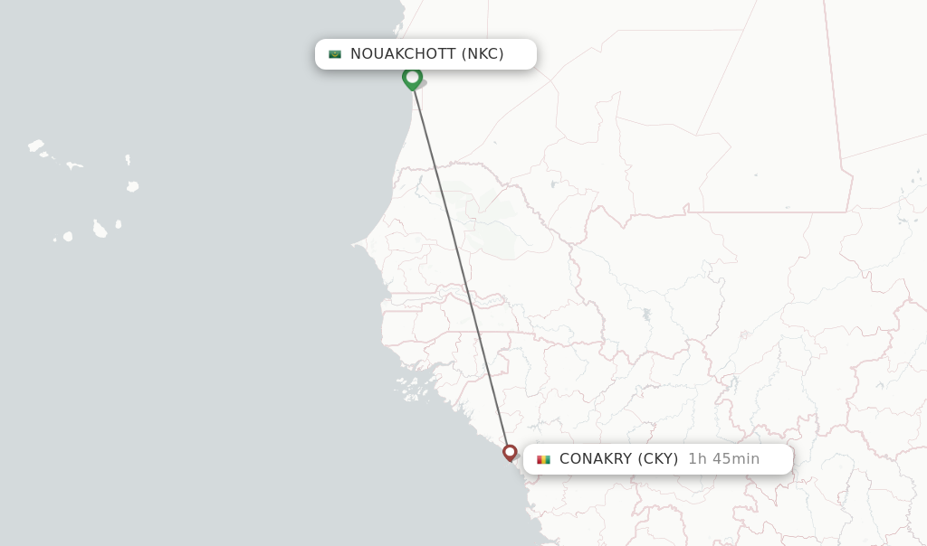 Flights from Nouakchott to Conakry route map