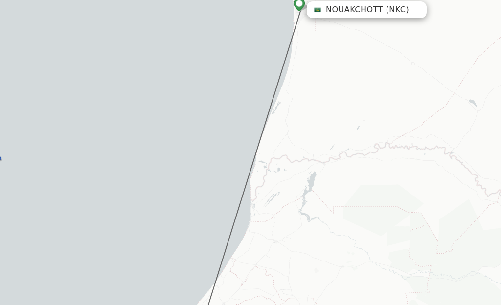 Flights from Nouakchott to Dakar route map