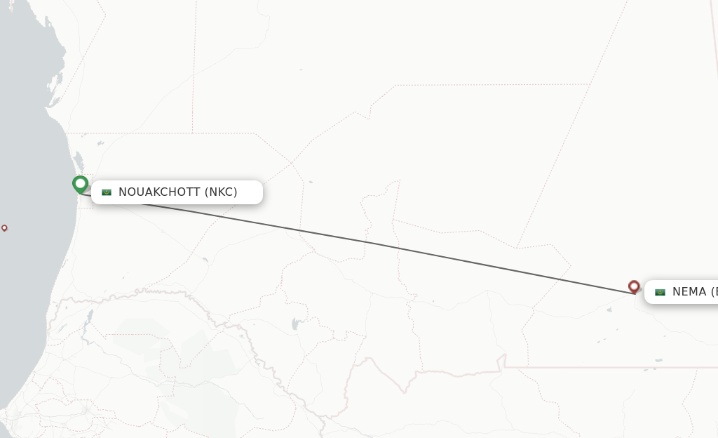 Flights from Nouakchott to Nema route map
