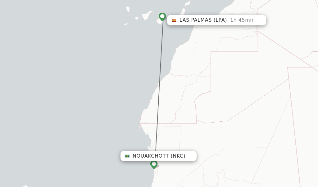 Flights from Nouakchott to Las Palmas route map