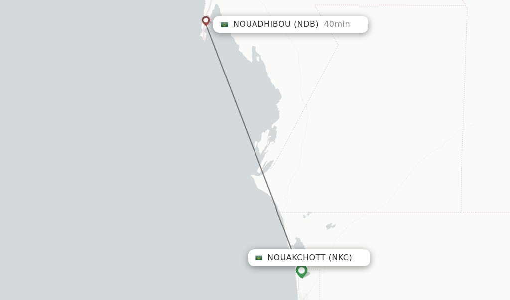 Flights from Nouakchott to Nouadhibou route map