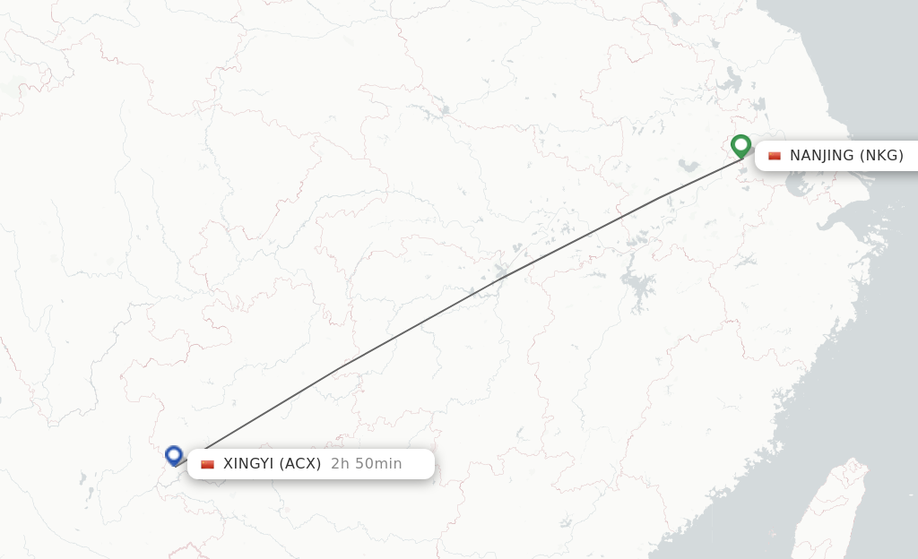 Flights from Nanjing to Xingyi route map