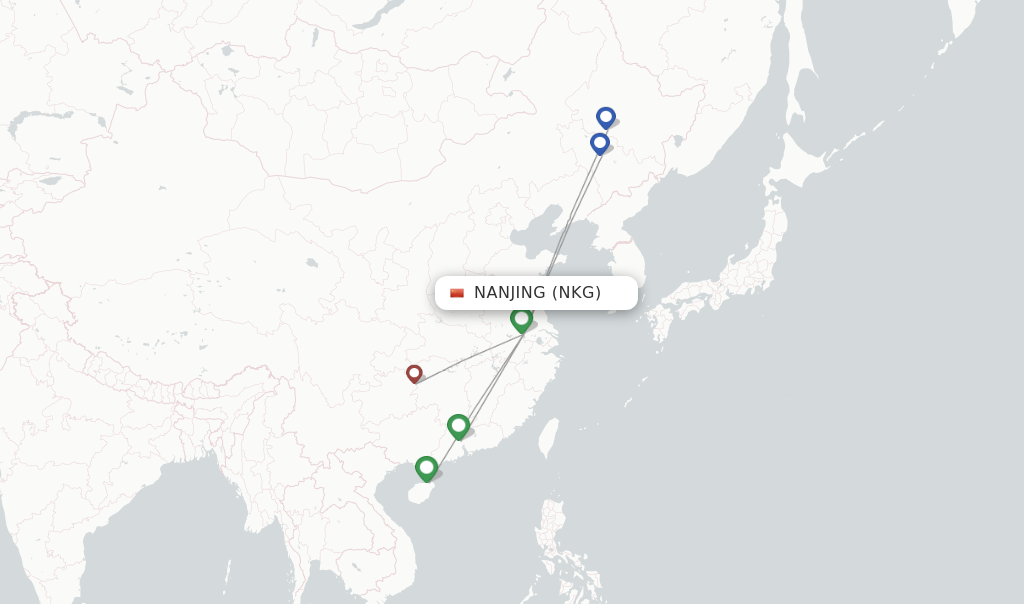 Route map with flights from Nanjing with 9 Air