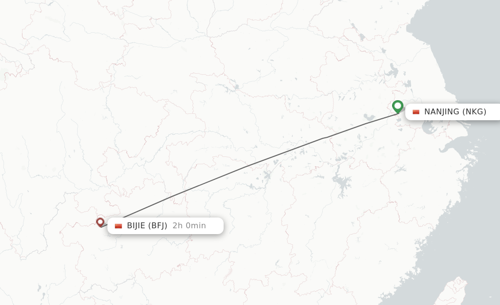 Flights from Nanjing to Bijie route map