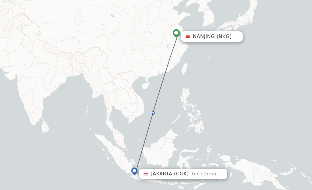 Flights from Nanjing to Jakarta route map