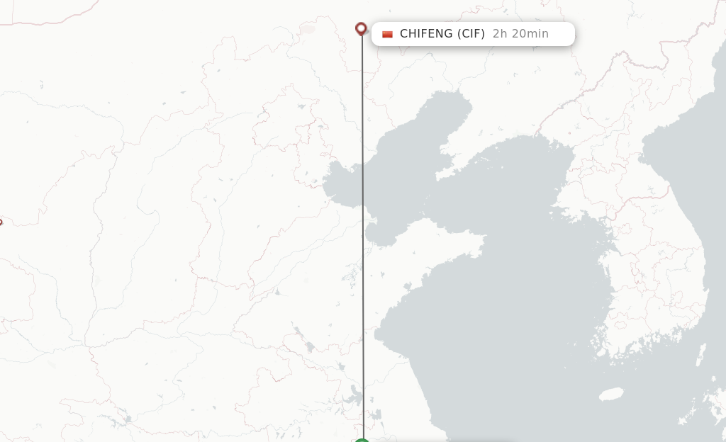 Flights from Nanjing to Chifeng route map