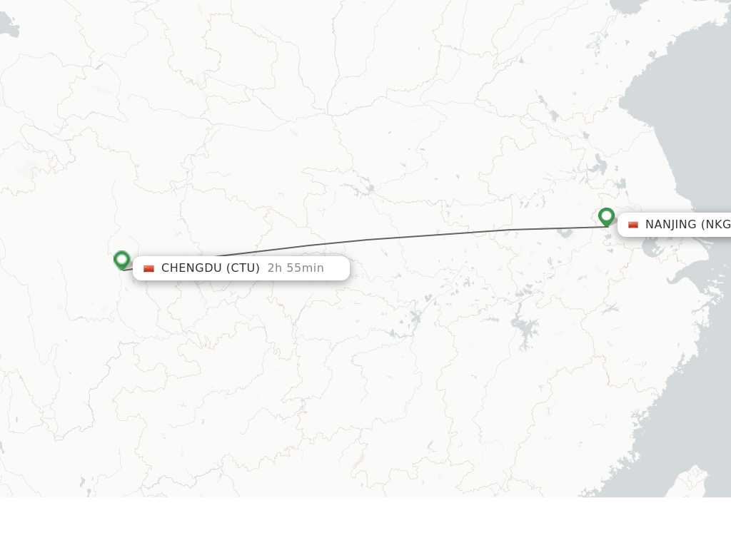 Flights from Nanjing to Chengdu route map