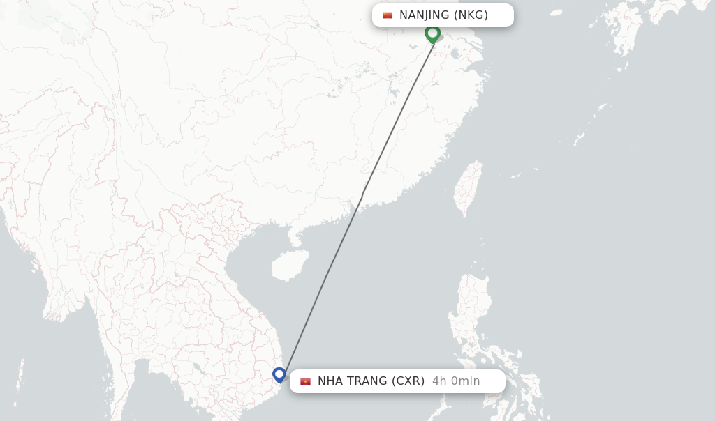 Flights from Nanjing to Nha Trang route map