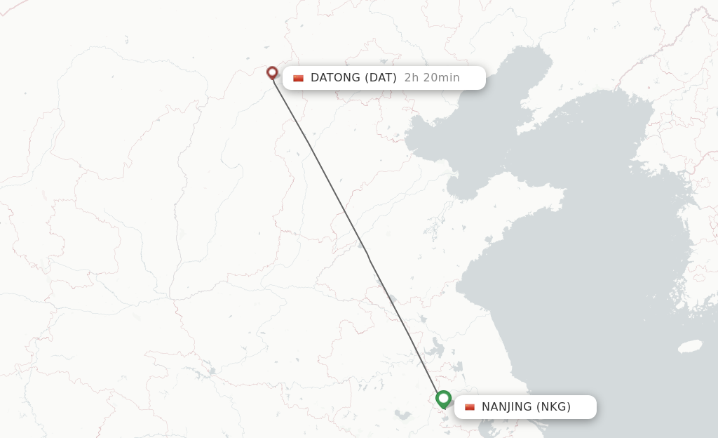 Flights from Nanjing to Datong route map