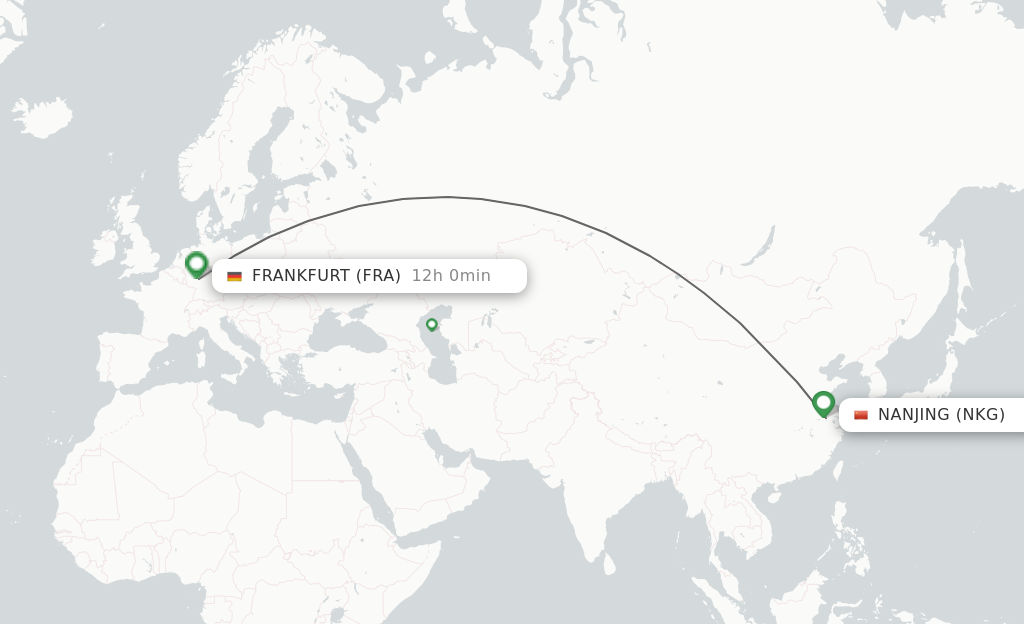 Flights from Nanjing to Frankfurt route map