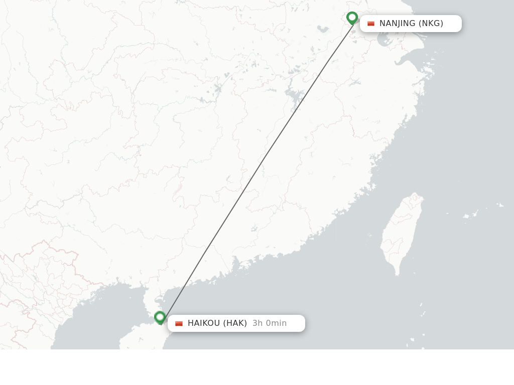 Flights from Nanjing to Haikou route map