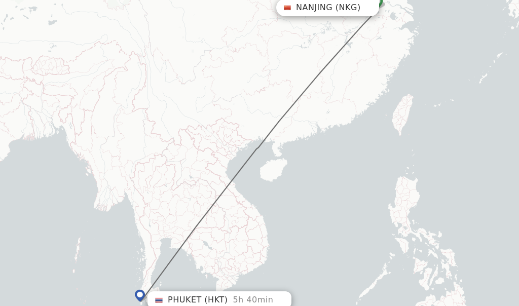 Flights from Nanjing to Phuket route map