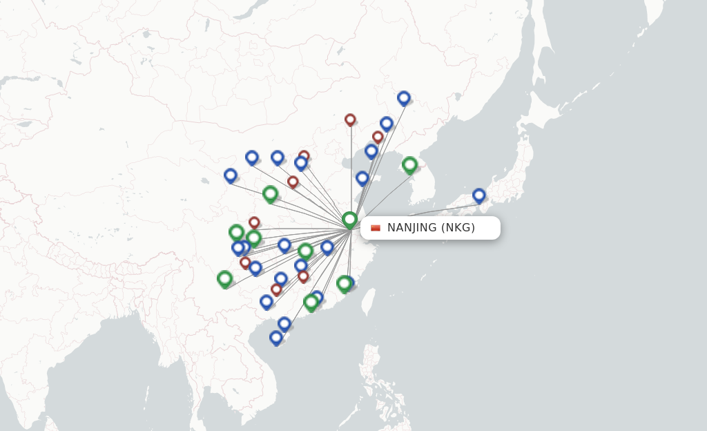 Route map with flights from Nanjing with Juneyao Airlines
