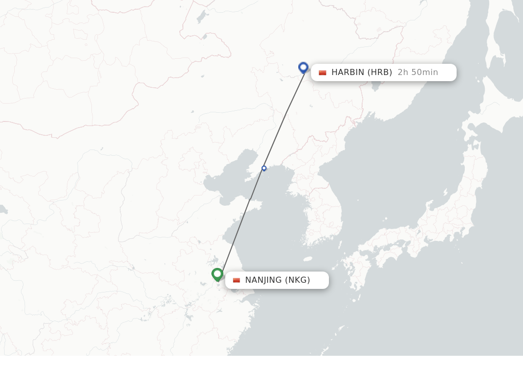 Flights from Nanjing to Harbin route map