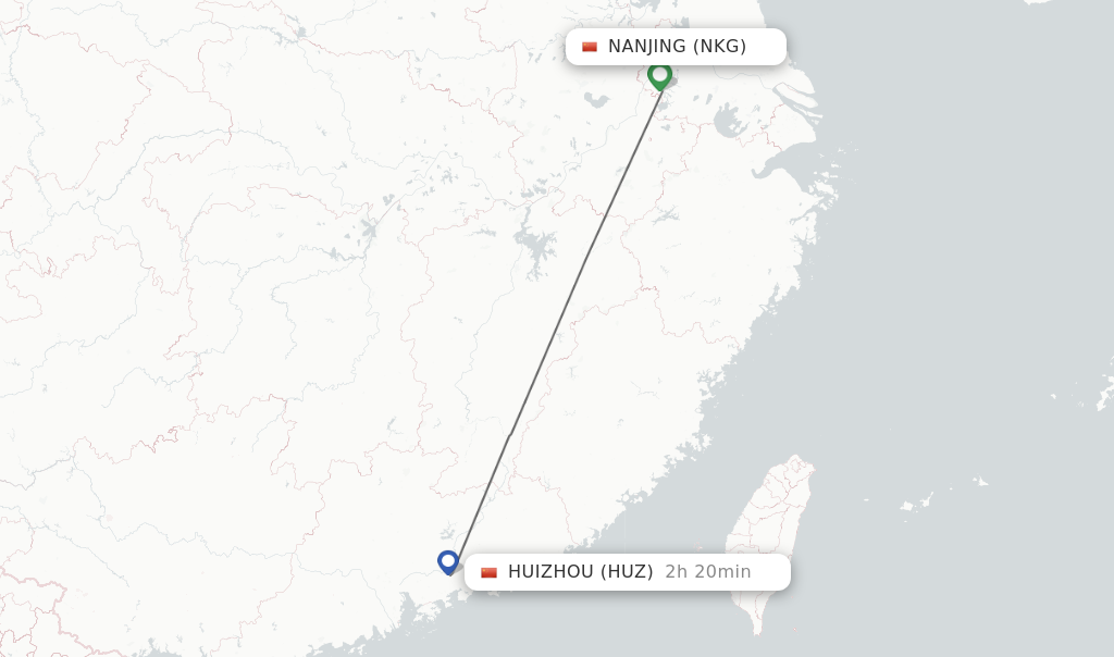 Flights from Nanjing to Huizhou route map