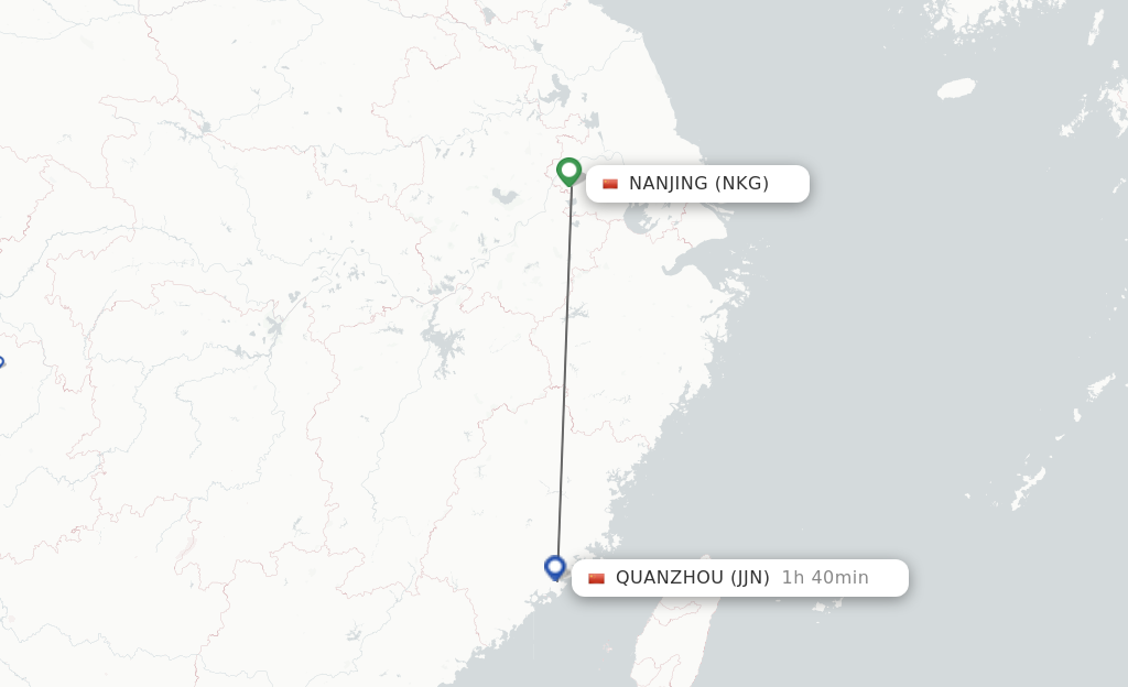 Flights from Nanjing to Jinjiang route map