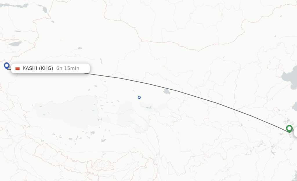 Flights from Nanjing to Kashi route map