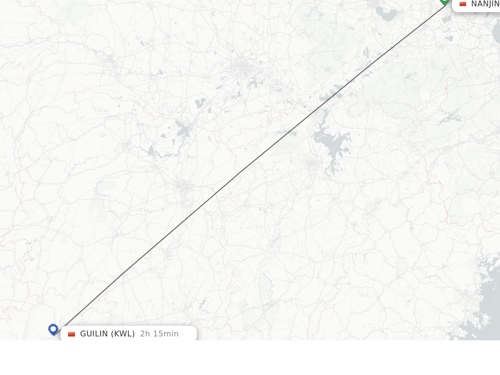 Flights from Nanjing to Guilin route map