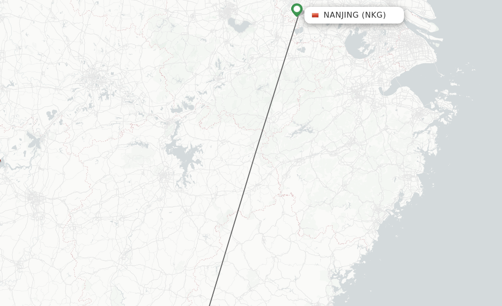 Flights from Nanjing to Longyan route map