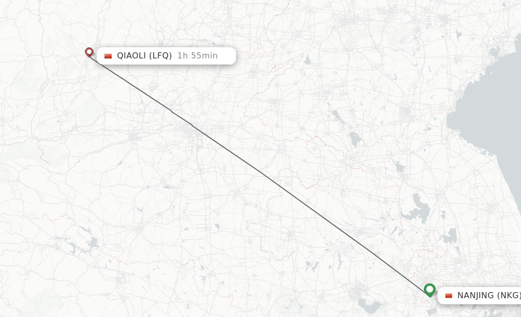 Flights from Nanjing to Qiaoli route map