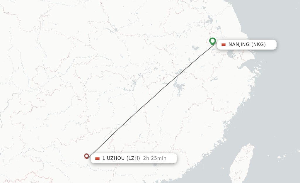 Flights from Nanjing to Liuzhou route map
