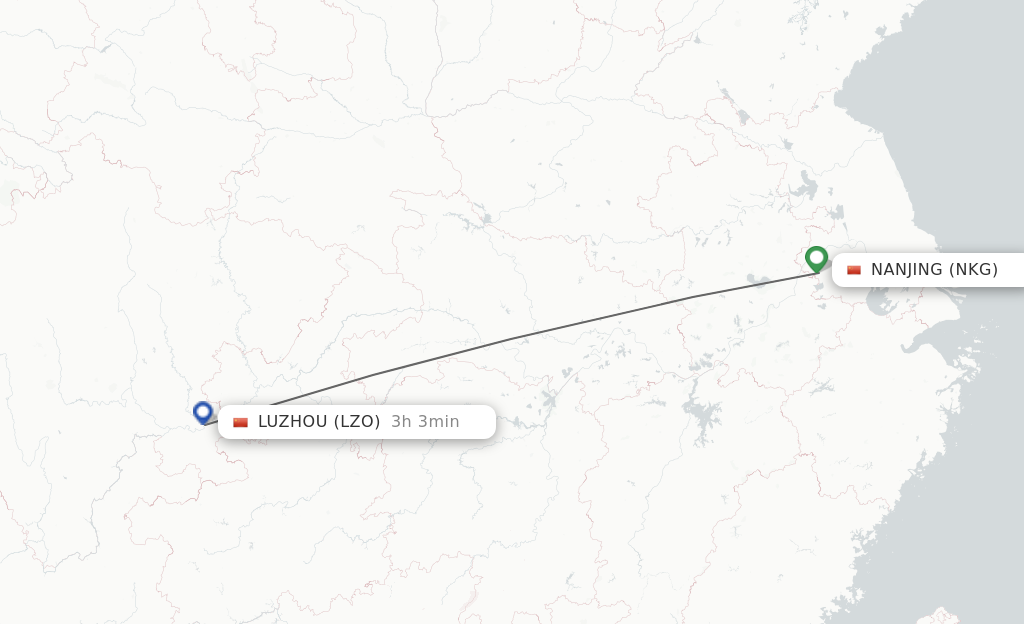 Flights from Nanjing to Luzhou route map