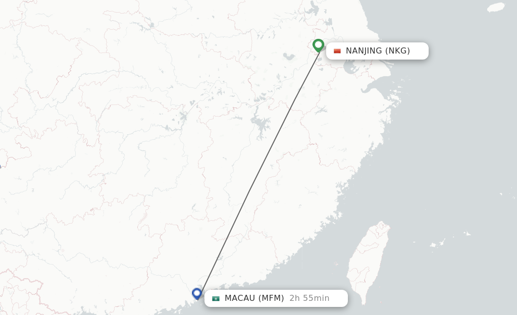Flights from Nanjing to Macau route map