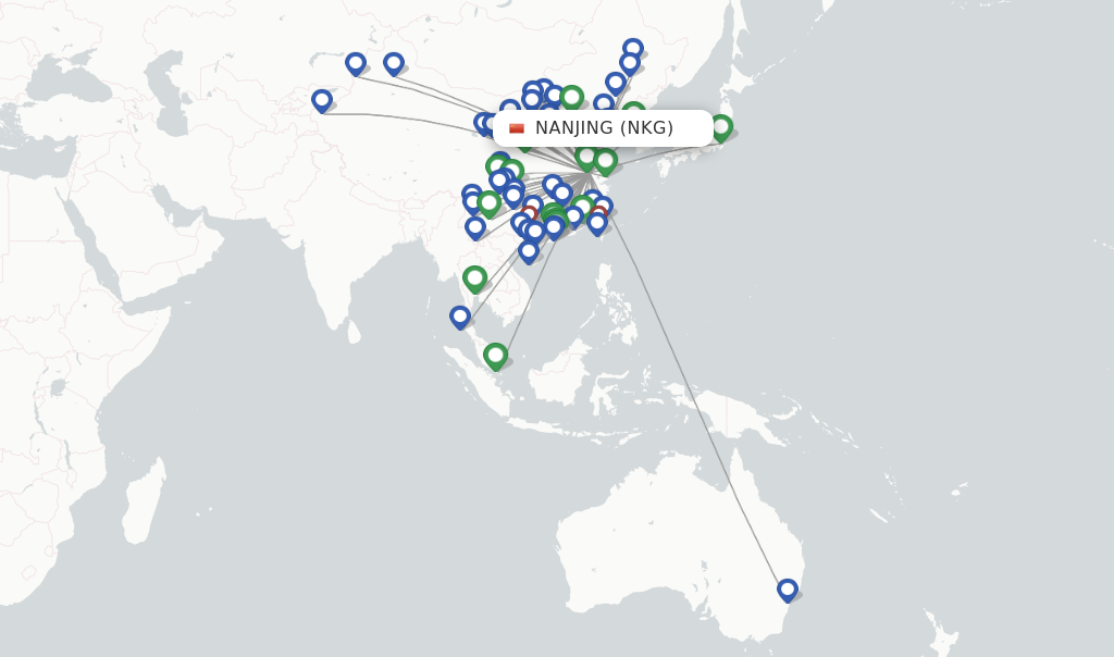Route map with flights from Nanjing with China Eastern