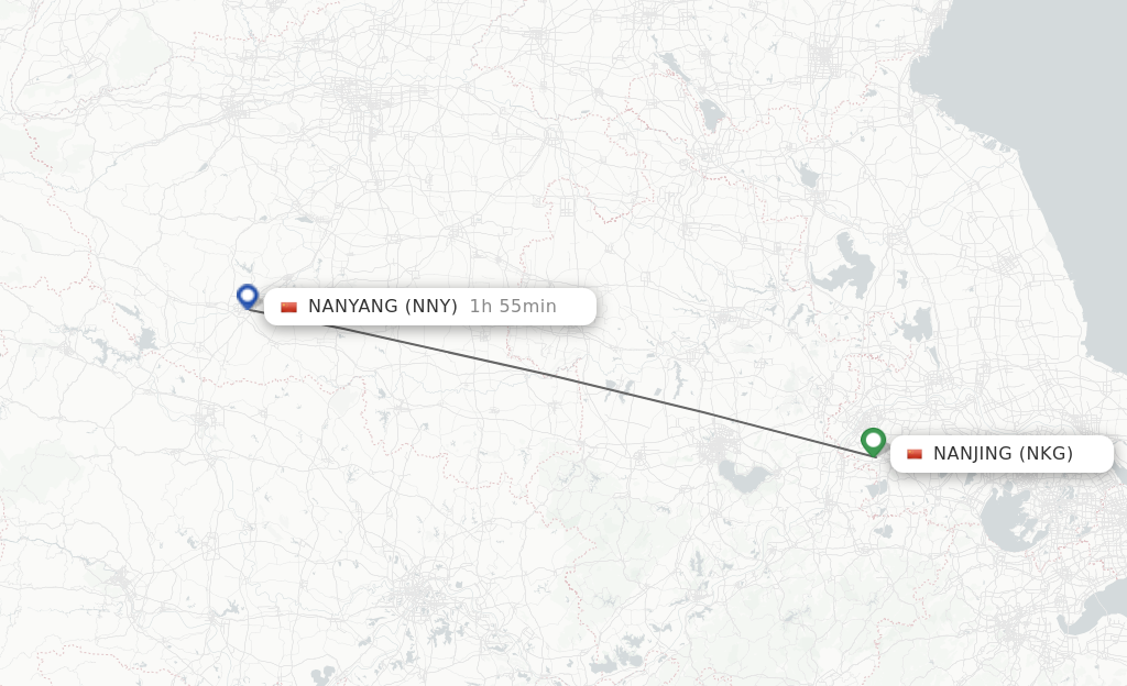 Flights from Nanjing to Nanyang route map