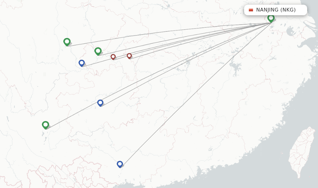 Route map with flights from Nanjing with West Air (China)