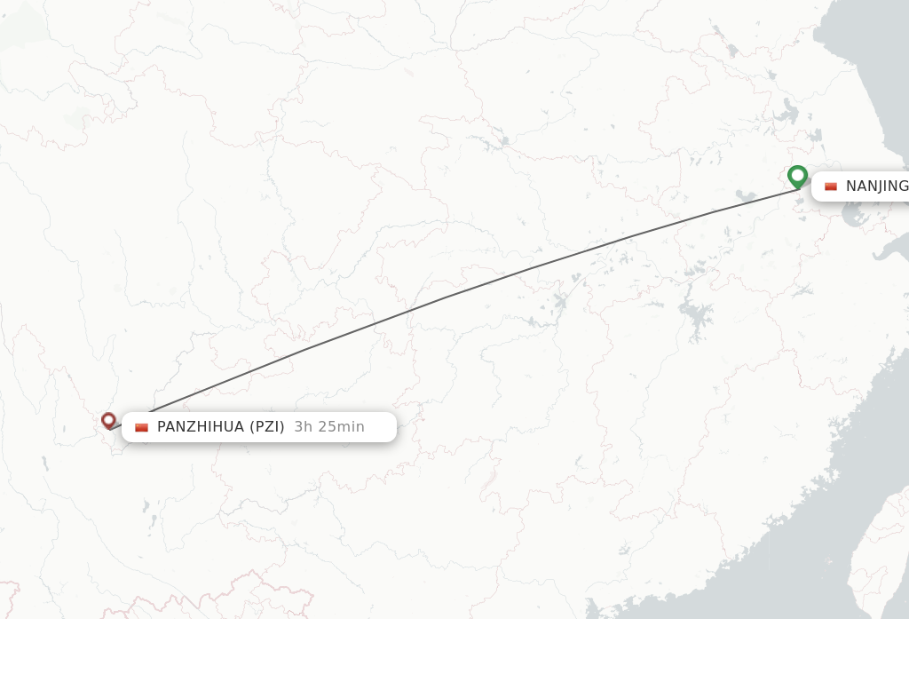 Flights from Nanjing to Pan Zhi Hua route map