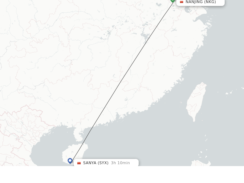 Flights from Nanjing to Sanya route map