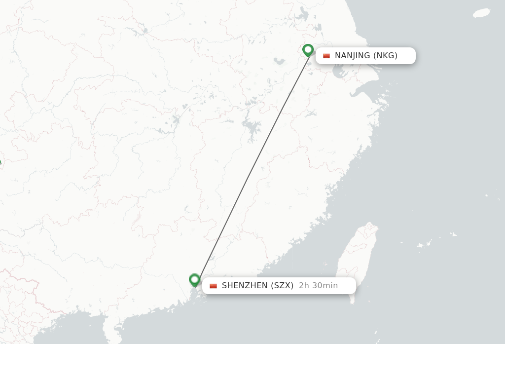 Flights from Nanjing to Shenzhen route map