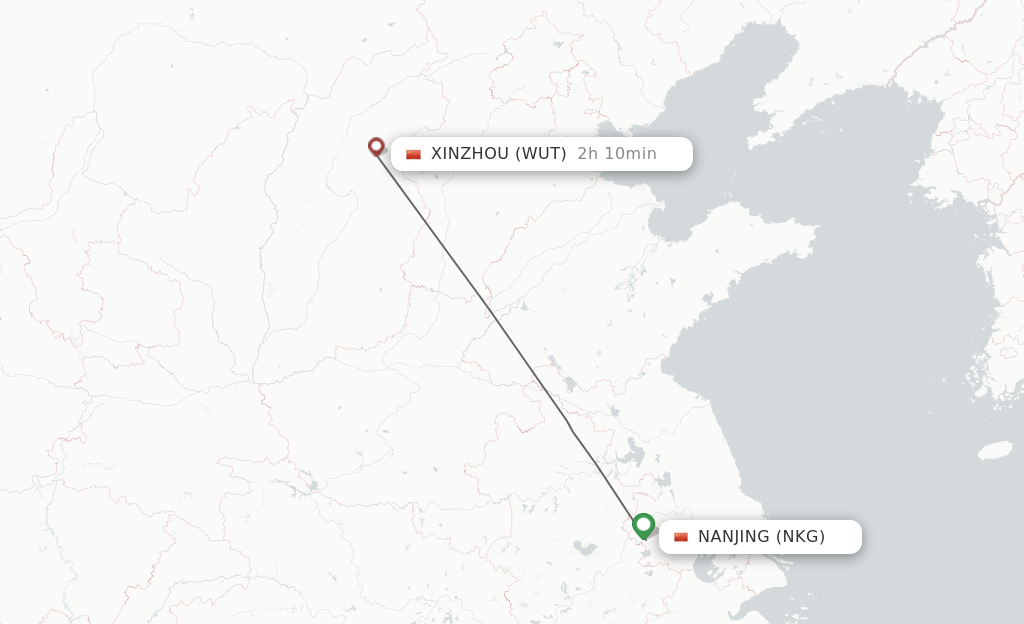 Flights from Nanjing to Xinzhou route map