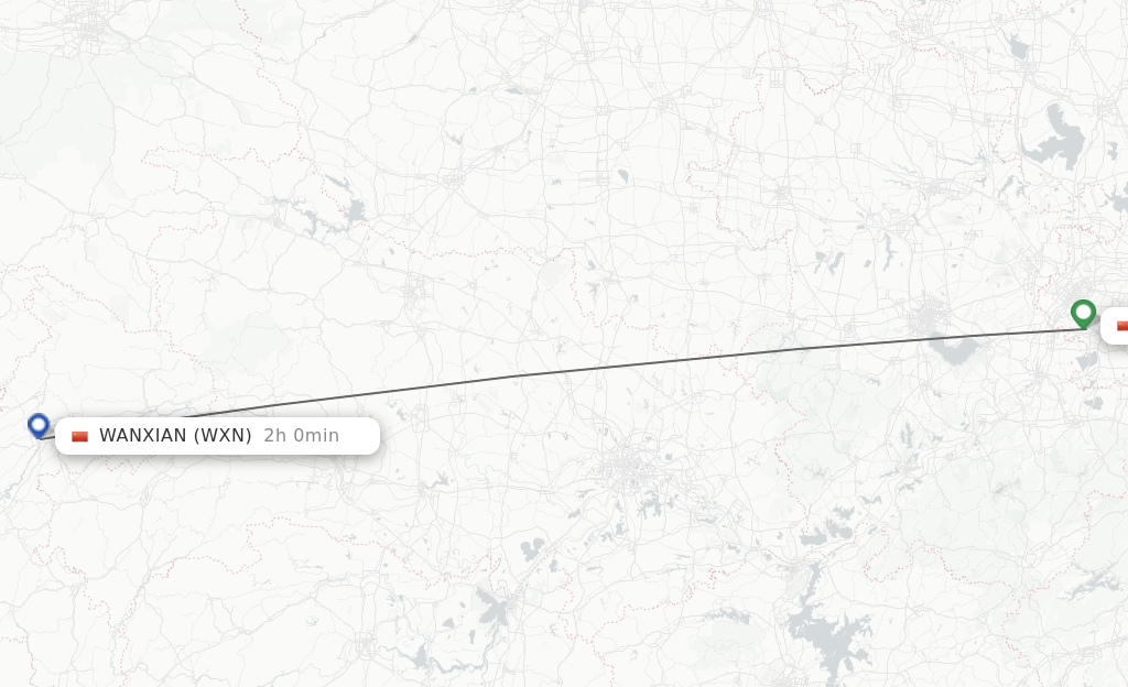 Flights from Nanjing to Wanxian route map