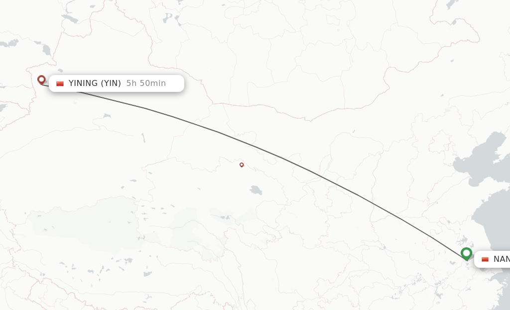 Flights from Nanjing to Yining route map