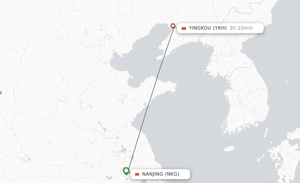 Flights from Nanjing to Yingkou route map
