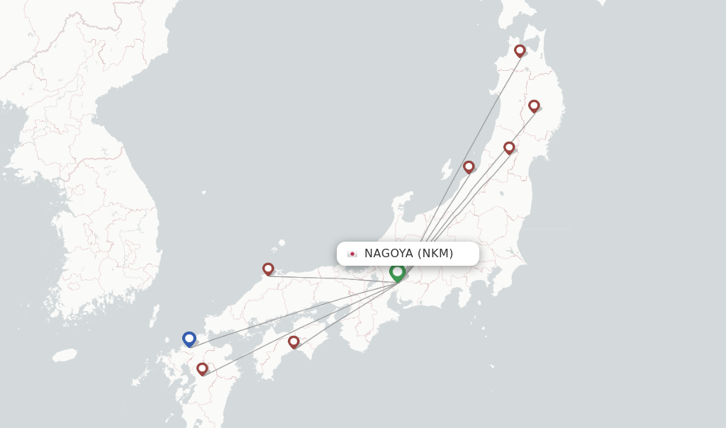 Route map with flights from Nagoya with Fuji Dream Airlines