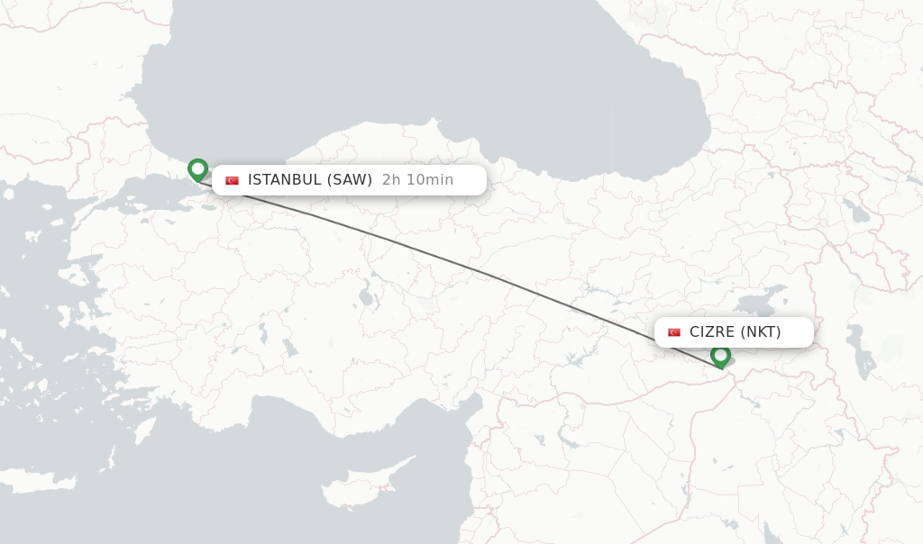 Flights from Cizre to Istanbul route map