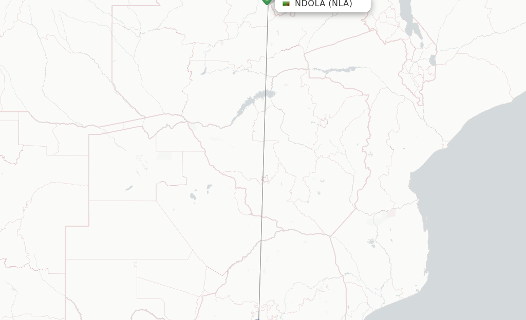 Route map with flights from Ndola with Airlink