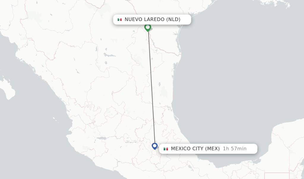 Flights from Nuevo Laredo to Mexico City route map