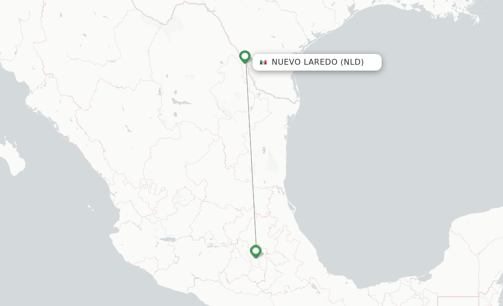 Route map with flights from Nuevo Laredo with Viva