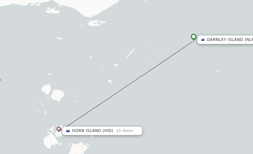 Flights from Darnley Island to Horn Island route map