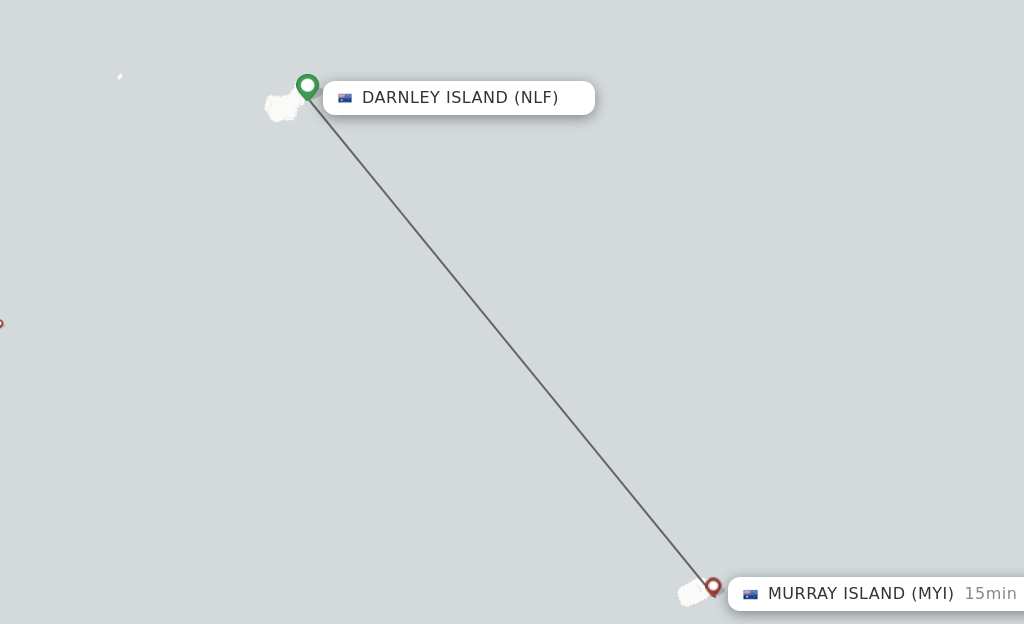 Flights from Darnley Island to Murray Island route map