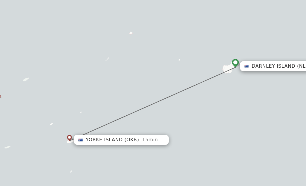 Flights from Darnley Island to Yorke Island route map